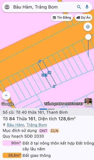 đất mặt tiền Đường Nguyễn Hoàng, Xã Thanh Bình, Trảng Bom