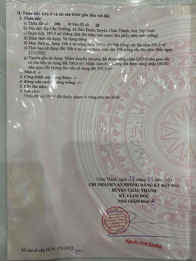 cần bán đất ở cầu trường hảo đước ngang 10 dài 38,5 thổ cư 100 mét
