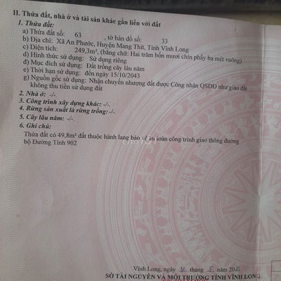 Đất nền mặt tiền đường 902 Vĩnh Long