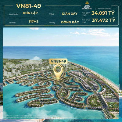 VN81-49 BIỆT THỰ ĐƠN LẬP TTS chỉ hơn 34 tỷ ĐẢO RIÊNG, SỐNG GIỮA THIÊN ĐƯỜNG NGHỈ DƯỠNG VIN CẦN GIỜ