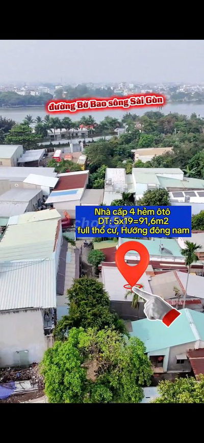 5x19=91,6m2 bán đất tặng nhà c4 full thổ cư hẻm ôtô thông bờbao sôngSG