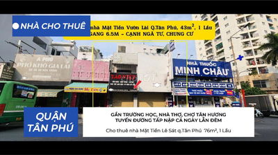 Cho thuê nhà Mặt Tiền Vườn Lài q.Tân Phú 43m² - CẠNH NGÃ TƯ- 18Triệu