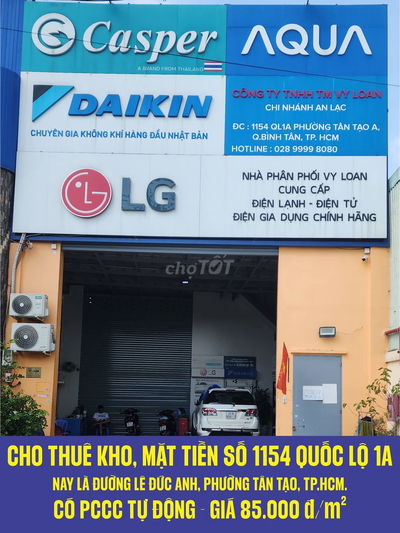 CHO THUÊ KHO 1.000m2 số 1154 QUỐC LỘ 1A ,PHƯỜNG TÂN TẠO, TP.HCM.