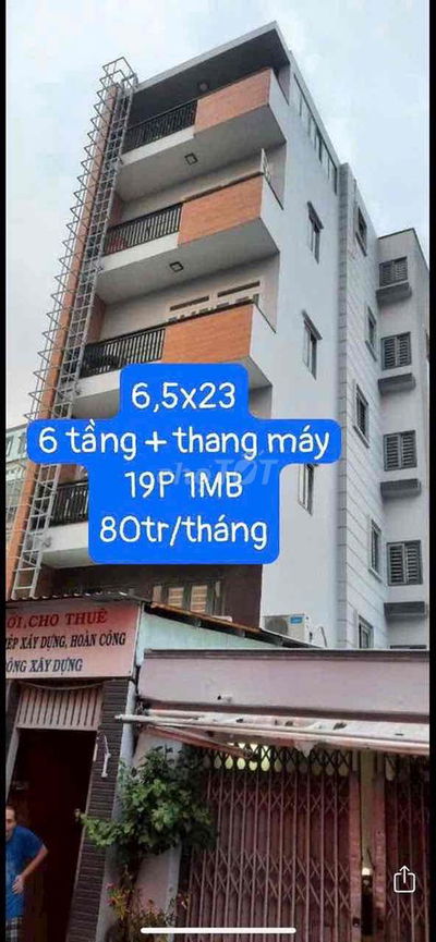 Toà CHDV 6 Tầng 19p Có mặt Bằng Đang cho thuê 80tr/th 6.5*23m Giá 21.5
