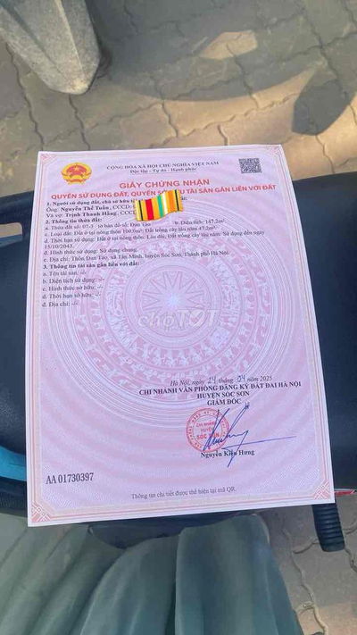 Chính chủ sổ đỏ bán 145 m đất ở  ĐAN TẢO XÓM 1  sóc sơn -Hà nội