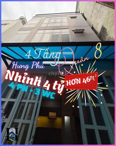 NHÀ NGANG HIẾM 4,7m, HƠN 46m², 4 TẦNG, NHỈNH 4 TỶ, TẶNG ML, GẦN MT
