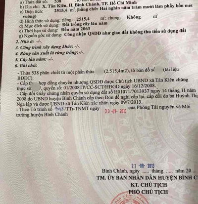 Đất Vườn 2515m2, 1/ Nguyễn Cữu Phú, Tân Kiên, Bình Chánh