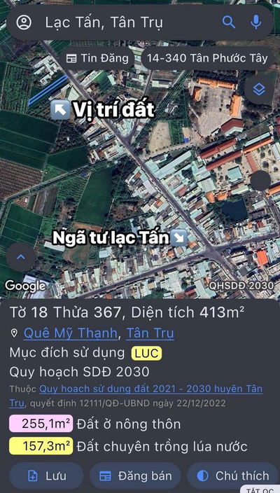 Bán đất mặt tiền trung tâm ngã 4 Lạc Tấn ( Long An)