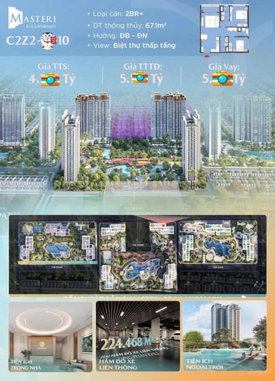 Chính chủ cần bán siêu phẩm góc 2 p ngủ + view đẹp tại Masteri Era Landmark - Vinhomes Ocean Park 3