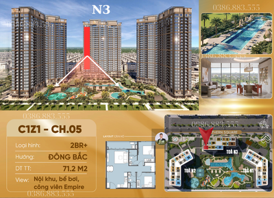 Bán Căn 2 ngủ Góc Đẹp nhất - Tòa N3 - View ôm trọn Bể Bơi Công Viên- Ban Công ĐB- ĐN - Tầng 9