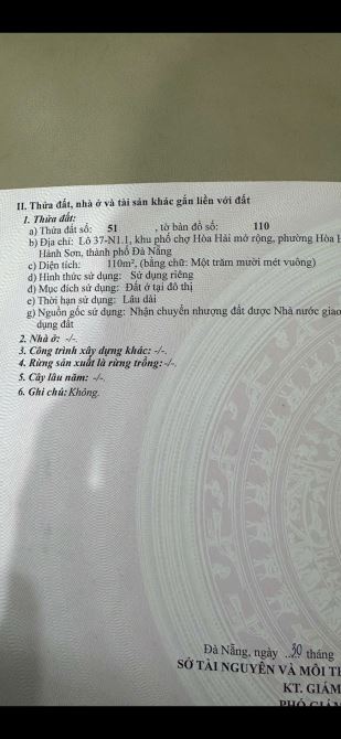 🏡 Bán trực tiếp chính chủ lô đất 110m² tại Phường Hòa Hải, Quận Ngũ Hành Sơn, Đà Nẵng
