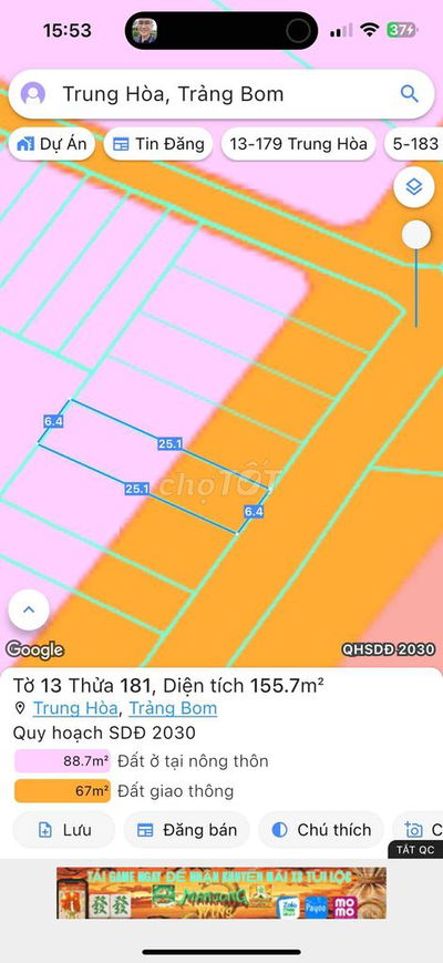 BÁN GẤP LÔ ĐẤT 155m2 SỔ RIÊNG THỔ CƯ MẶT TIỀN NHỰA LỚN KINH DOANH