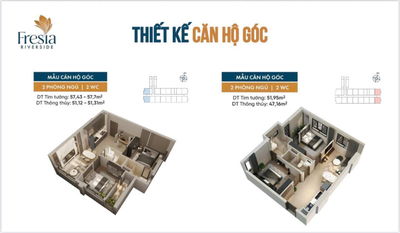 Giỏ hàng độc quyền CĐT dự án Fresia Riverside, căn 2 phòng ngủ chỉ từ 1 tỷ 7x view sông trực diện.