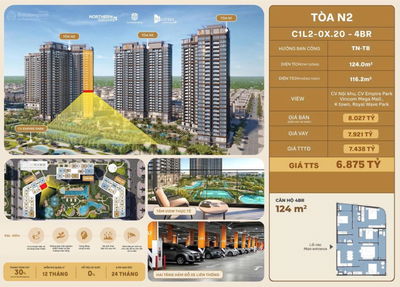 Bán Căn hộ 4PN, 124m2, 6,875 tỷ ở Masteri Trinity Square, Văn Giang, Hưng Yên