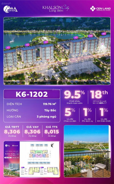 K6-1202 - Căn hộ rộng nhất, tối ưu công năng, giá hấp dẫn nhất trục 02-09 tại Khai Sơn City
