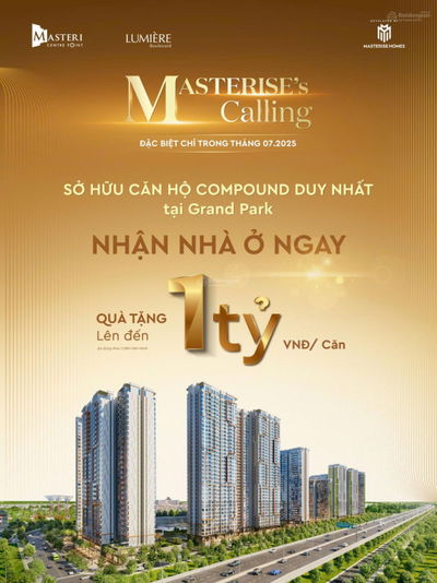 DUY NHẤT CĂN 2PN GIÁ 3.6 TỶ, KÝ TRỰC TIẾP CĐT MASTERISE. NHẬN CK 7%+ QUÀ TẶNG 250TR.TT 10% NHẬN NHÀ