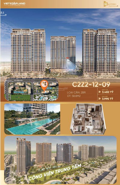 Căn hộ 2PN duy nhất view bể bơi tại Masteri Trinity Square