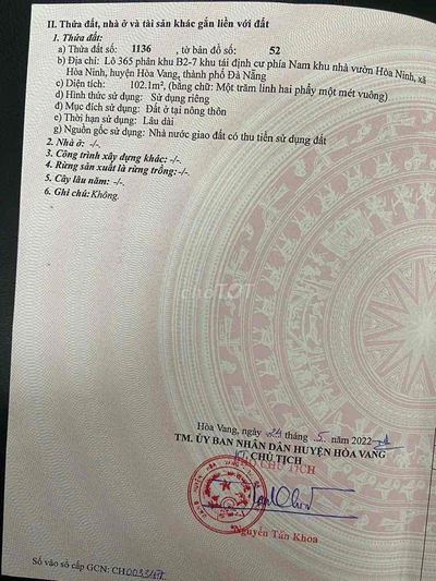 cần bán lô đất khu tdc phía nam nhà vườn hoà ninh nhìn qua côg viên