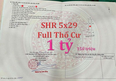 Kẹt tiền bán lỗ lô đất thổ cư 5x29, sổ đẹp giáp đường