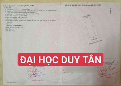 ĐẤT MT Đường 7m5 ĐẠI HỌC DUY TÂN, thông HOÀNG MINH THẢO, gần Bến Xe