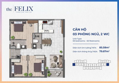 The Felix - Suất nội bộ căn hộ 3 Phòng ngủ giá cực tốt chỉ 32 triệu/m2. Liên hệ ngay kẻo lỡ