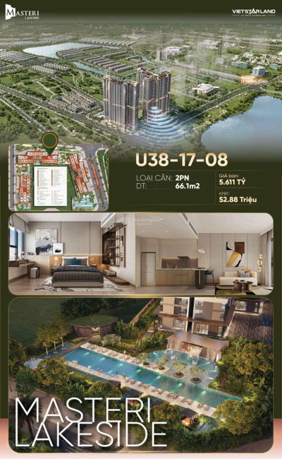 Chỉ từ 1.1 tỷ Sở hữu ngay căn hộ 2PN duy nhất view hồ, đón hoàng hôn tại Masteri Lakeside!