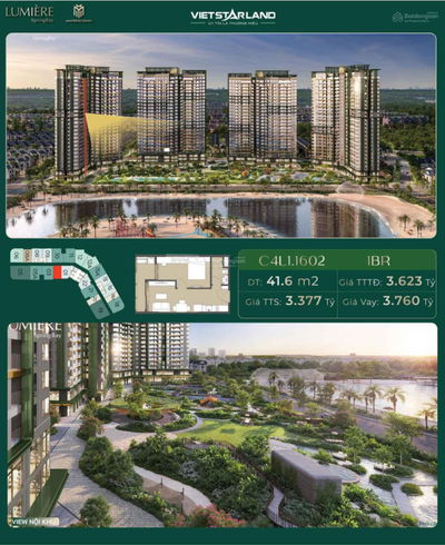 Căn hộ 1PN DUY NHẤT  Tầng đẹp, hướng Đông Nam, view trực diện hồ tạo sóng tại Lumière SpringBay