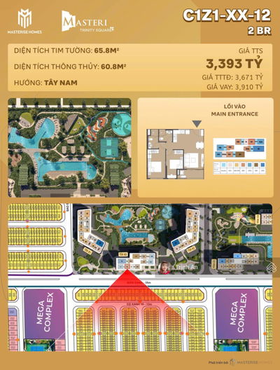 Trinity Square giá tốt nhất dự án  60.8m2- 2PN view biệt thự, chỉ 782tr ký HĐMB, suất duy nhất!