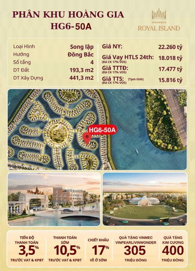 HG6-50A BT song lập view hồ Hoàng Gia Vũ Yên 193.3m2 Giá 15.8 tỷ ( 81tr/m2 ) xây 441m2/4 tầng