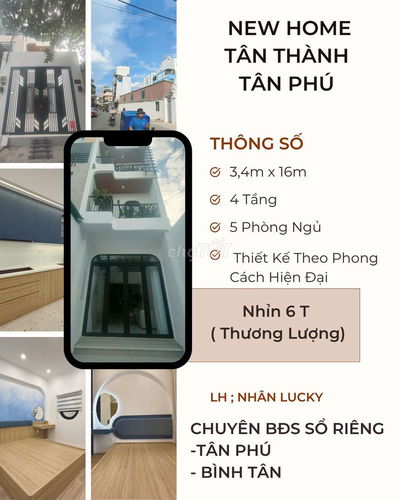 NHÀ MỚI FULL NỘI THẤT 3 TẦNG,4PN,SÂN ĐỂ ÔTÔ - TÂN QUÝ -TÂN PHÚ - 6 TỶ