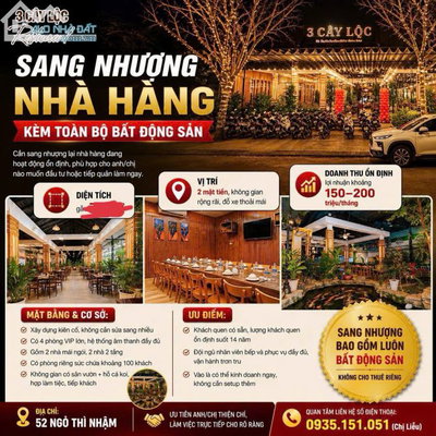 “Sang Nhượng Nhà Hàng Hoạt Động Ngay – Lợi Nhuận Ổn Định, Không Cần Setup