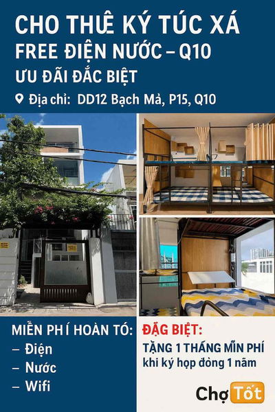 🛏️ CHO THUÊ KÝ TÚC XÁ – FREE ĐIỆN NƯỚC – Q10 – ƯU ĐÃI ĐẶC BIỆ