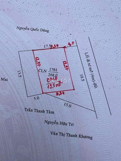 Bán đất 2/ Đx 34. Dt 268m tc 120m Phú mỹ. P Bình Dương.  Giá 3 tỷ1  ch