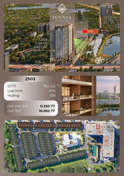 Bán căn hộ 2PN, 2WC tại Iconia Lakeside, 10,062 tỷ, 78,1m2 giá tốt