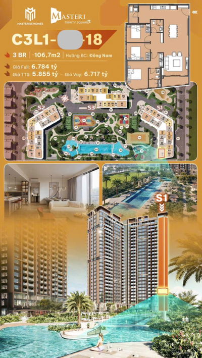 ĐƠN GIÁ RẺ NHẤT TẠI THỊ TRƯỜNG MASTERI TRINITY SQUARE CHỈ TỪ 54Tr/m2