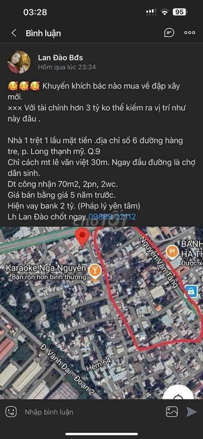 Nhà mt thụt đường Hàng tre, 70m2, p. Long thạnh mỹ, q.9