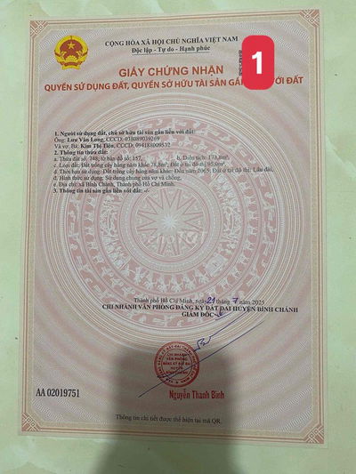 đất thổ cư làm nhà ở Vị trí : MT đường Năm Nho xã An Phú Tây Bình Chán