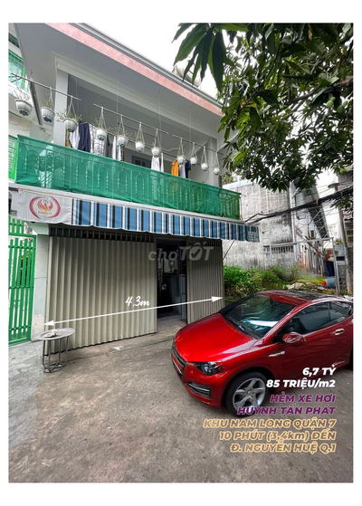 CHỈ 6,45 TỶ (85 tr/m2) 2 TẦNG 4,3x17~78m2 HẺM XE HƠI HUỲNH TẤN PHÁT Q7