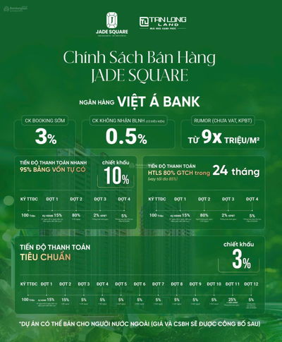 MỞ BÁN ĐỢT 1, TỪ 1.2 TỶ SỞ HỮU CĂN 2PN/72M CHUNG CƯ JADE SQUARE, CK ĐẾN 13.5%,VAY 85% HTLS 24 THÁNG