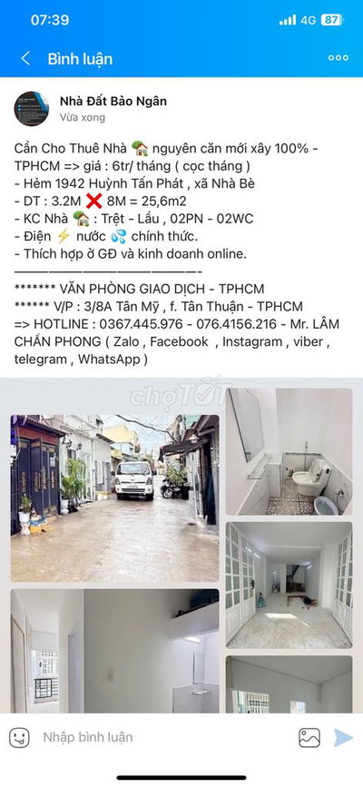 Nhà 1942 Huỳnh tấn phát => 6tr/ tháng