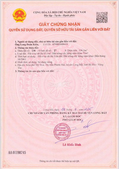 Siêu phẩm BĐS Xã Phước Hải - TP HCM - CHỈ 1tỷ250