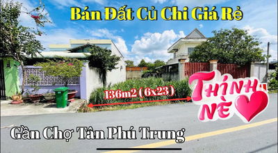 136M2 ĐẤT THỔ CƯ ,MẶT TIỀN ĐƯỜNG NHỰA 12M tại CỦ CHI.SHR GIÁ 520TR