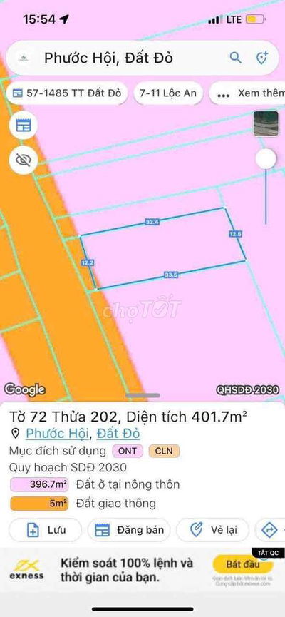 Bán đất 401m2 Phước Hội, Long Đất - View biển, xây nhà nghỉ dưỡng ngay