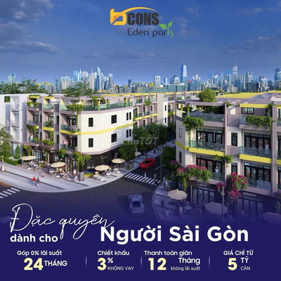 Bán căn nhà phố liền kề 88.6m2 Bcons Eden Park Dĩ An HCM