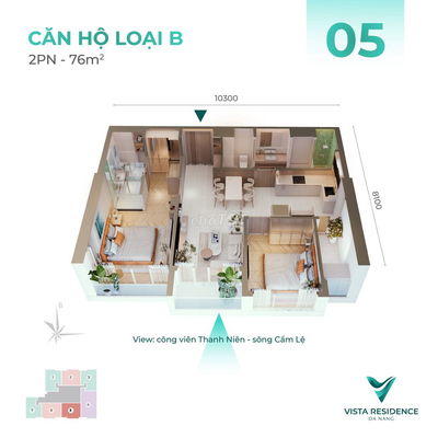 Sở hữu căn hộ 2PN 76m2 ngay trung tâm Tp Đà Nẵng-Dự án Vista Residence