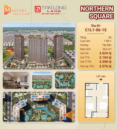 Căn 1 PN+ 51,3m2 tại vinhome OCP2