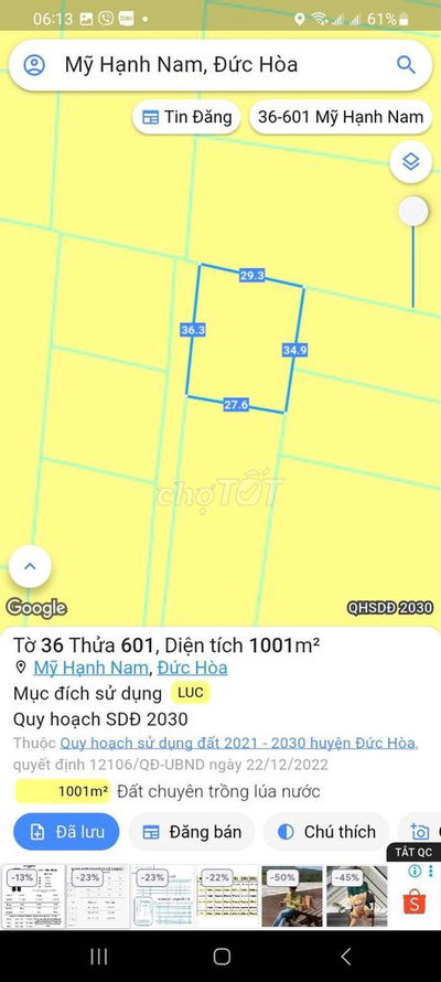 Bán đất chính chủ tại xã Mỹ Hạnh Nam, huyện Đức Hòa, tỉnh Long An