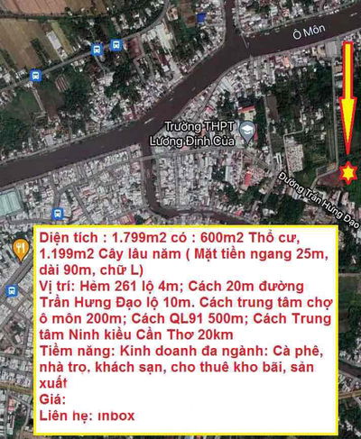 ĐẤT THỔ CƯ 1700m hẻm 261 PHƯỜNG Ô MÔN CẦN THƠ