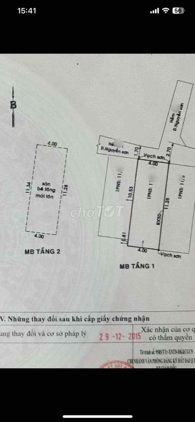 Bán nhà Nguyễn Sơn, dt 45.2m2, dt sàn 90.5m2, bê tông cốt thép