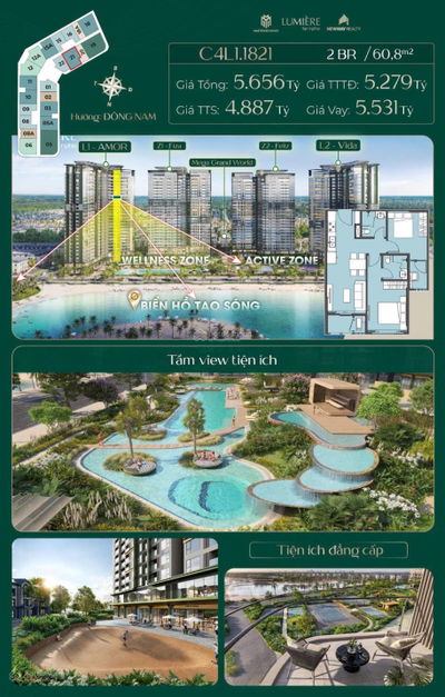 CĂN 2N VIEW BIỂN HỒ TẠO SÓNG SIÊU ĐẸP CÒN XÓT LẠI TRÊN BẢNG HÀNG LUMIERE SPRING BAY. ALO 0869 208 ***
